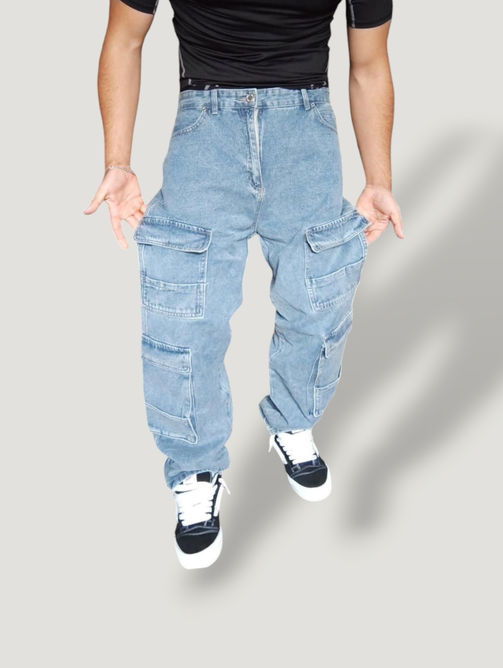 Jeans doble cargo celeste
