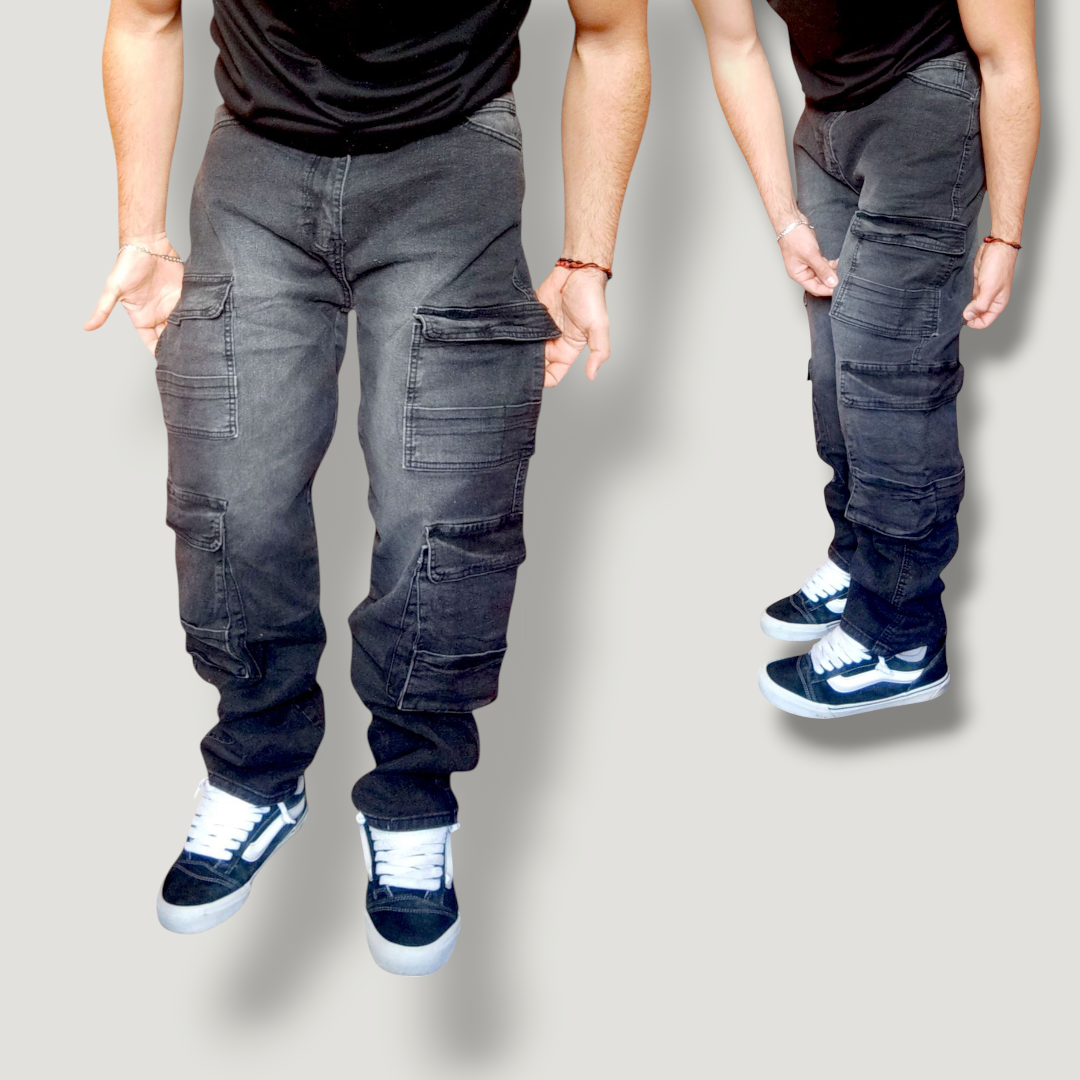 Jeans doble cargo desgaste